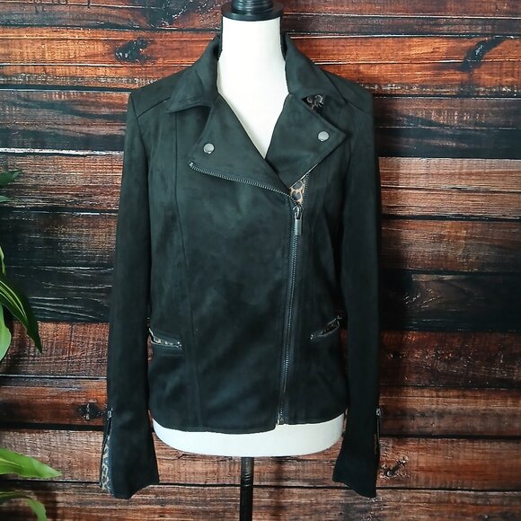 NWT Kut From The Kloth Moto Jacket S Jayden Faux Suede Black Leopard Lined - Picture 7 of 16